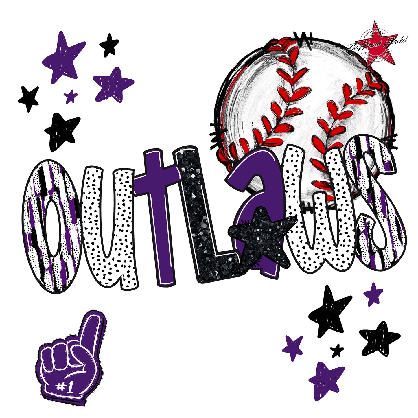 Outlaws Baseball Scrape-Purple
