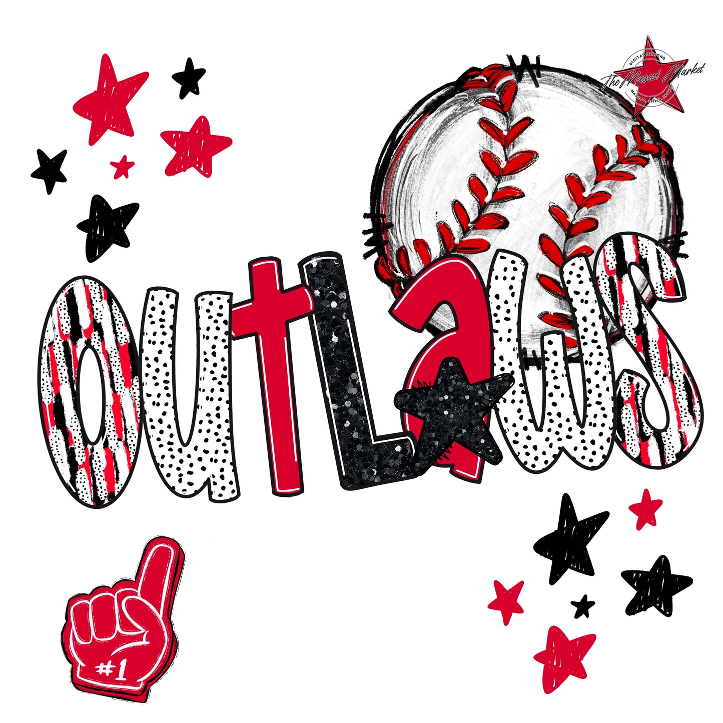 Outlaws Baseball Scrape-Red