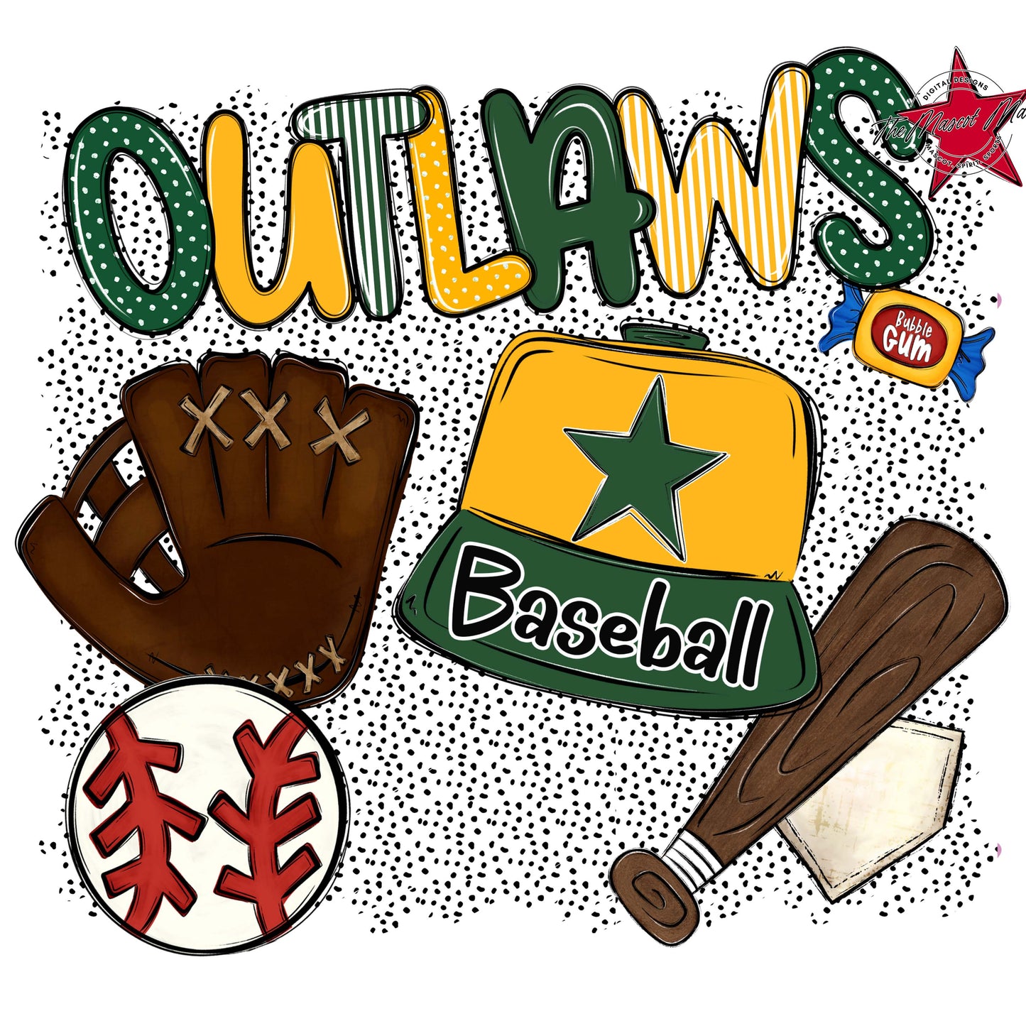 Outlaws Baseball Spirit-Green & Yellow