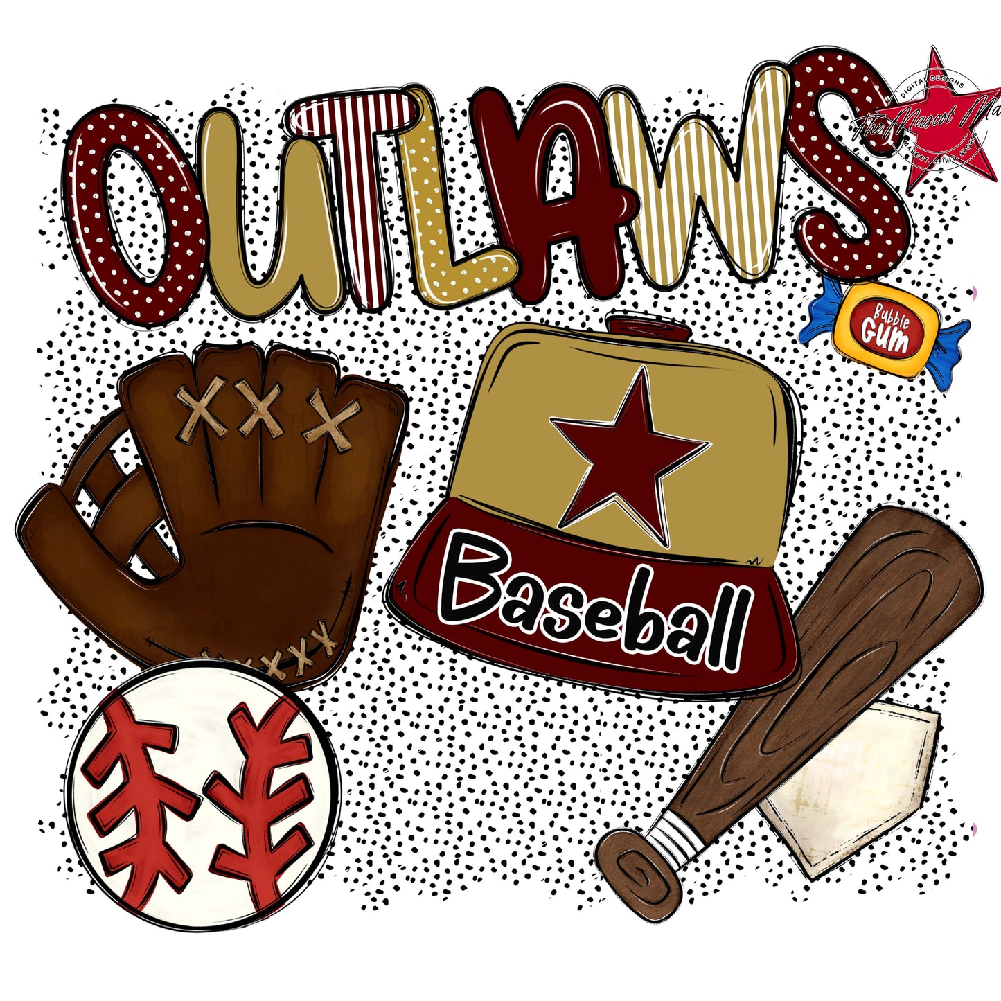 Outlaws Baseball Spirit-Maroon & Gold