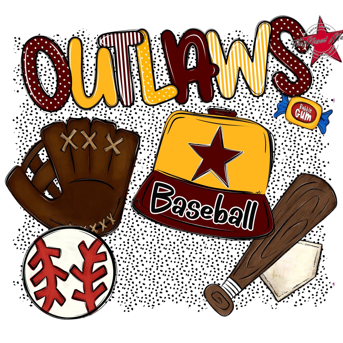 Outlaws Baseball Spirit-Maroon & Yellow