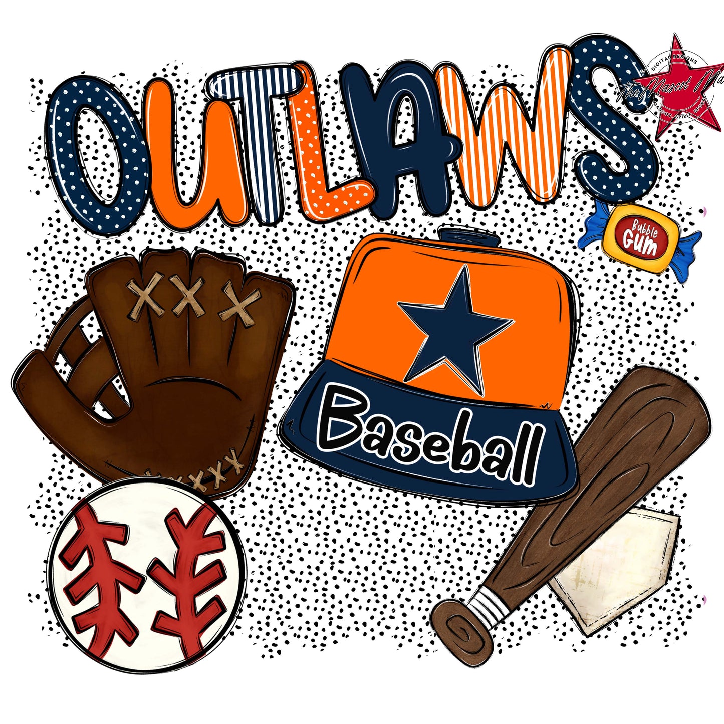 Outlaws Baseball Spirit-Navy & Orange
