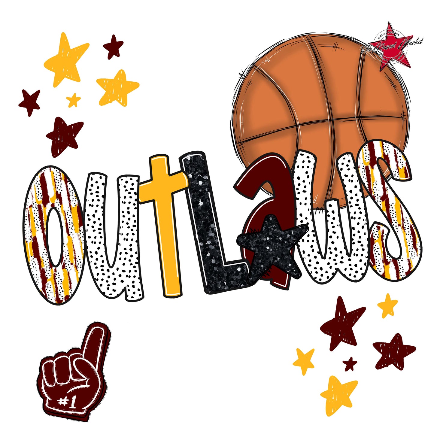 Outlaws Basketball Scrape-Maroon & Yellow