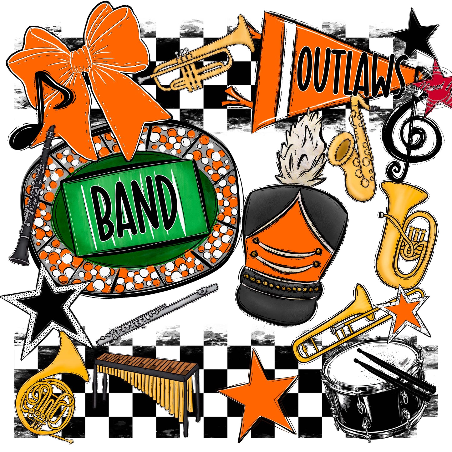 Outlaws Checkers Band Design-Orange