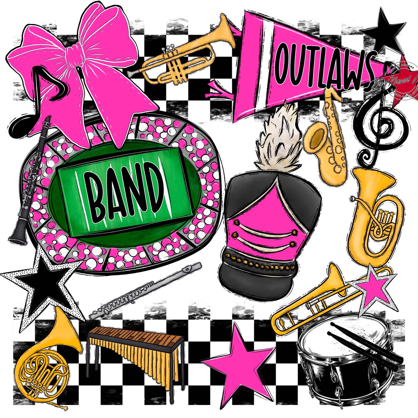 Outlaws Checkers Band Design-Pink