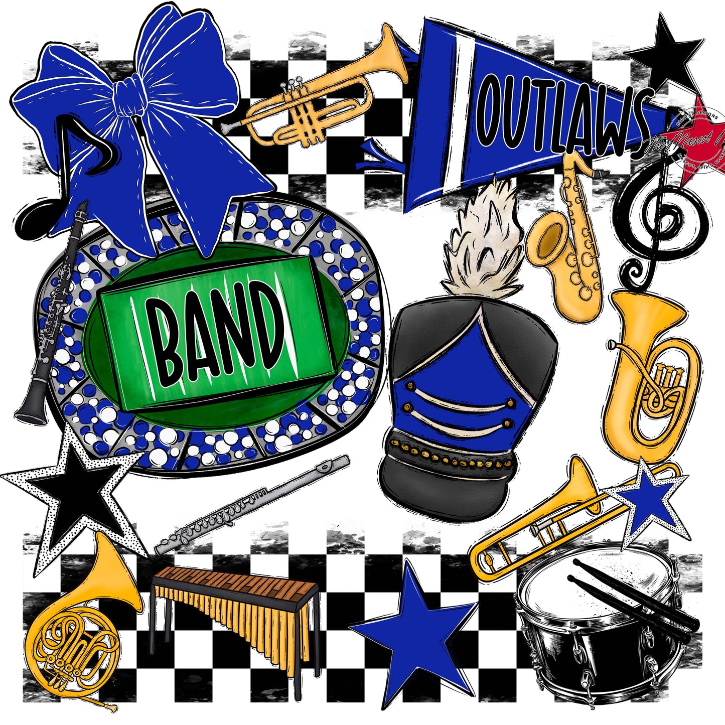 Outlaws Checkers Band Design-Royal Blue