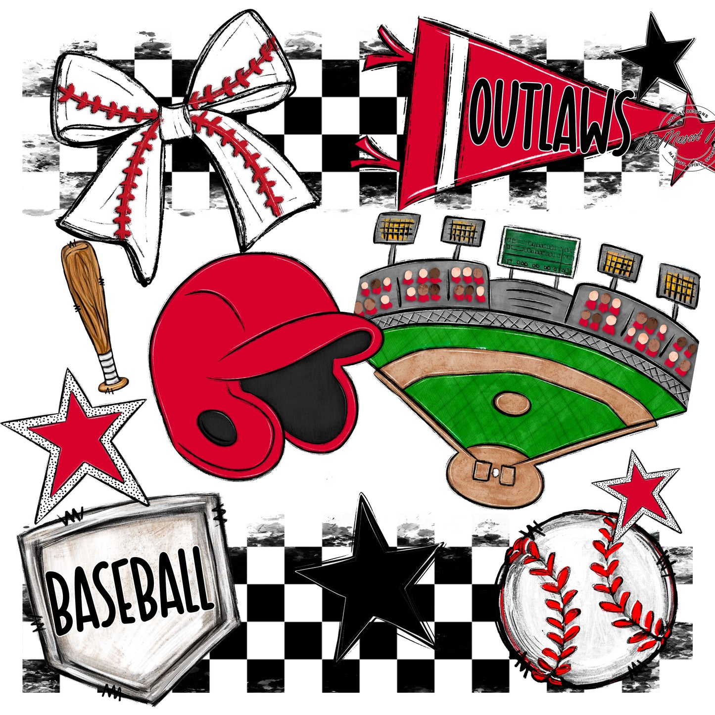Outlaws Checkers Baseball Design-Red