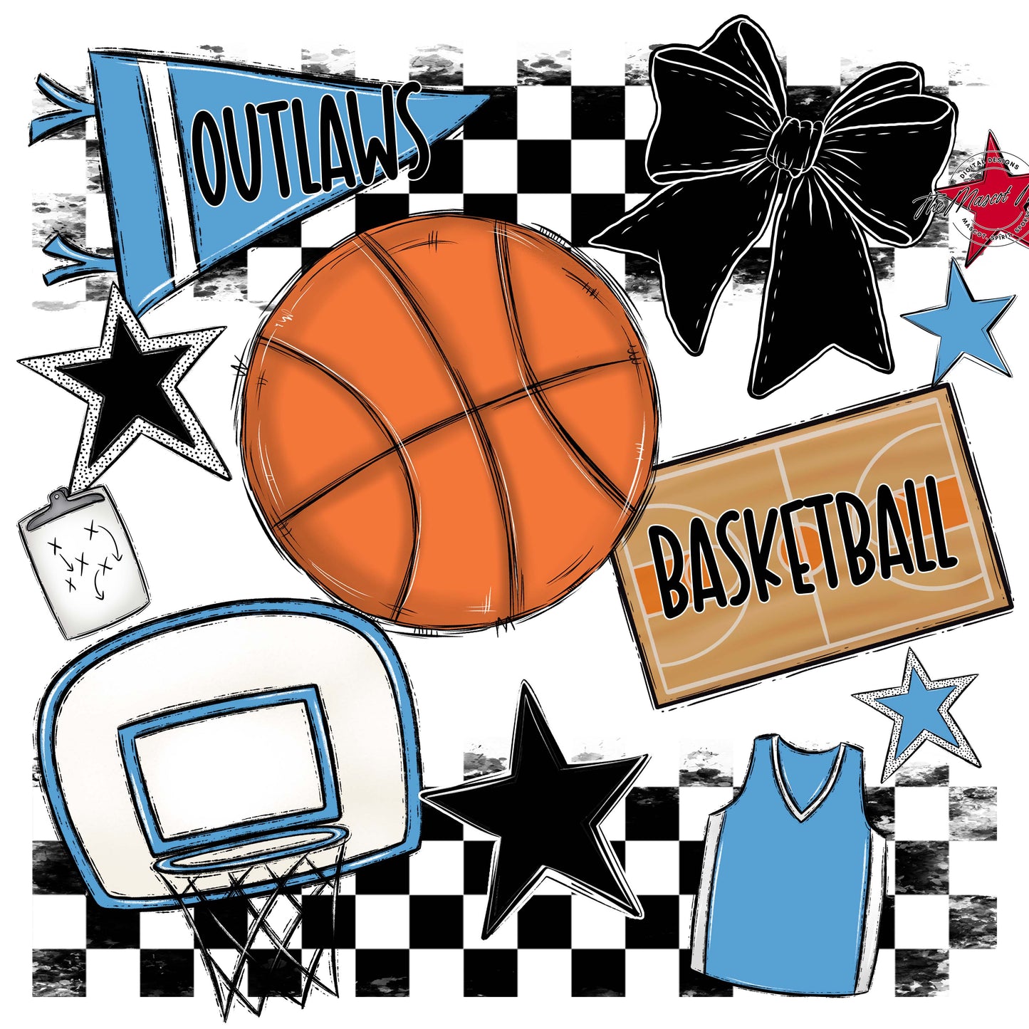 Outlaws Checkers Basketball Design-Carolina Blue
