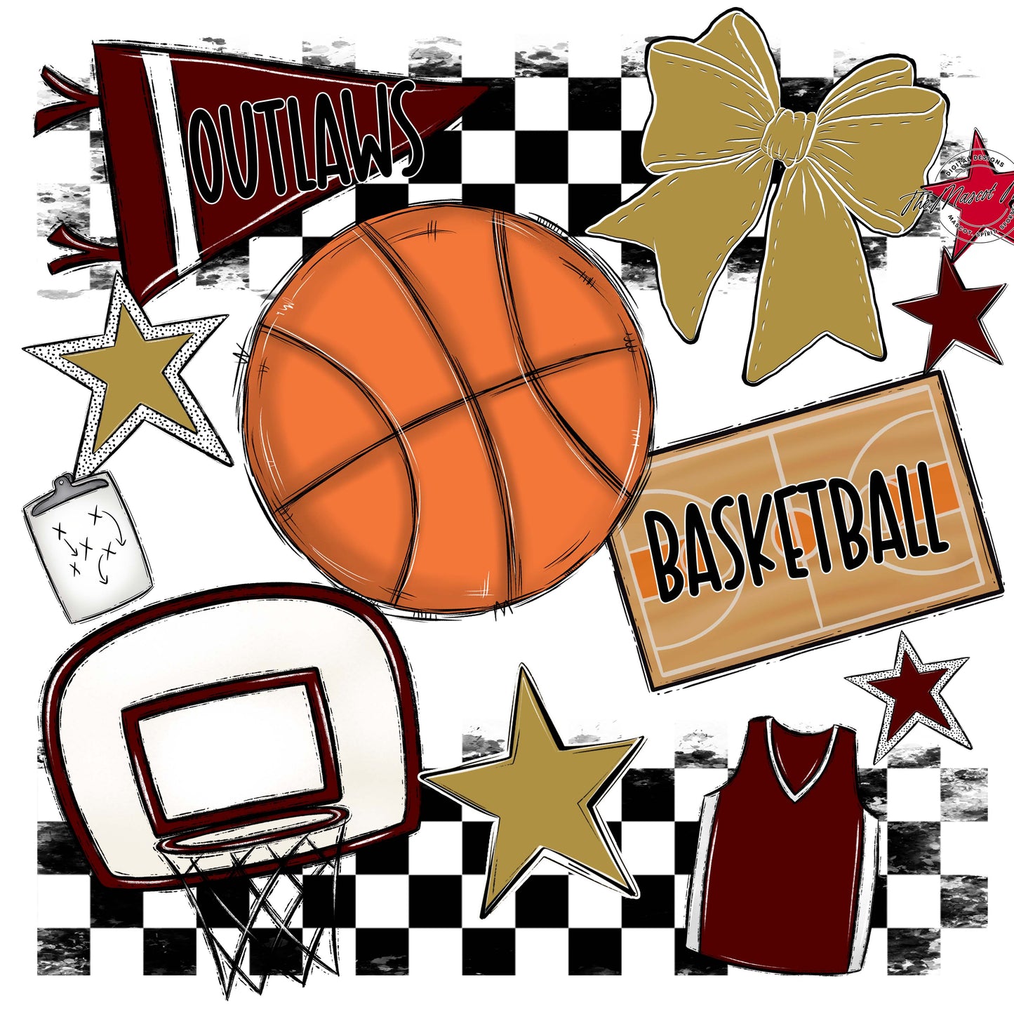 Outlaws Checkers Basketball Design-Maroon & Gold