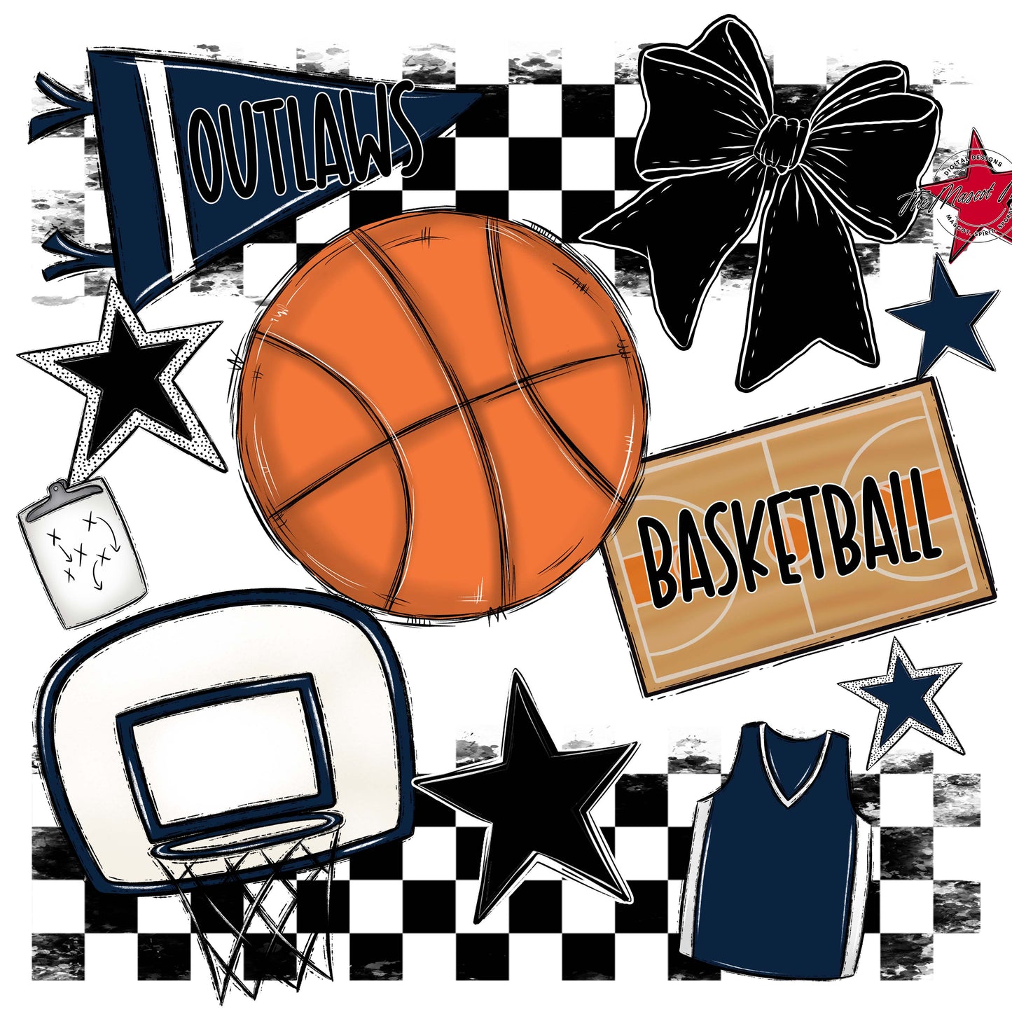 Outlaws Checkers Basketball Design-Navy