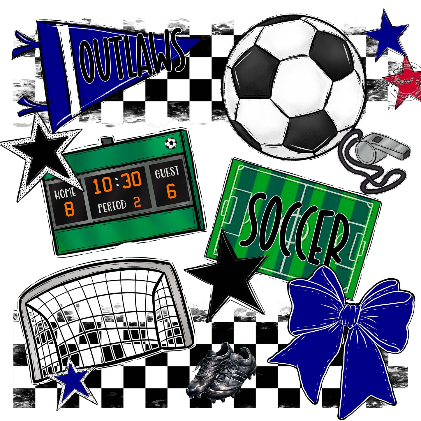 Outlaws Checkers Soccer Design-Blue