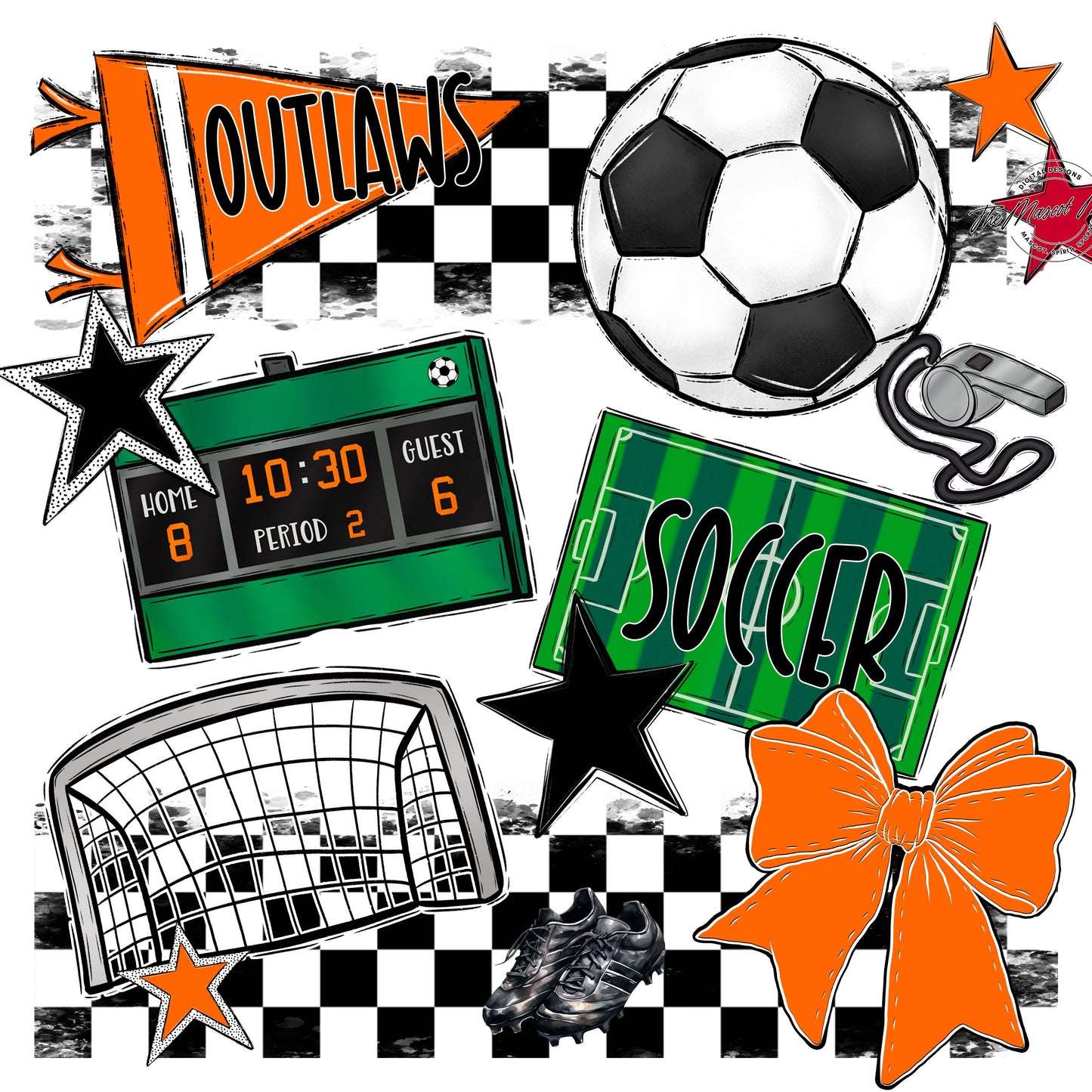 Outlaws Checkers Soccer Design-Orange