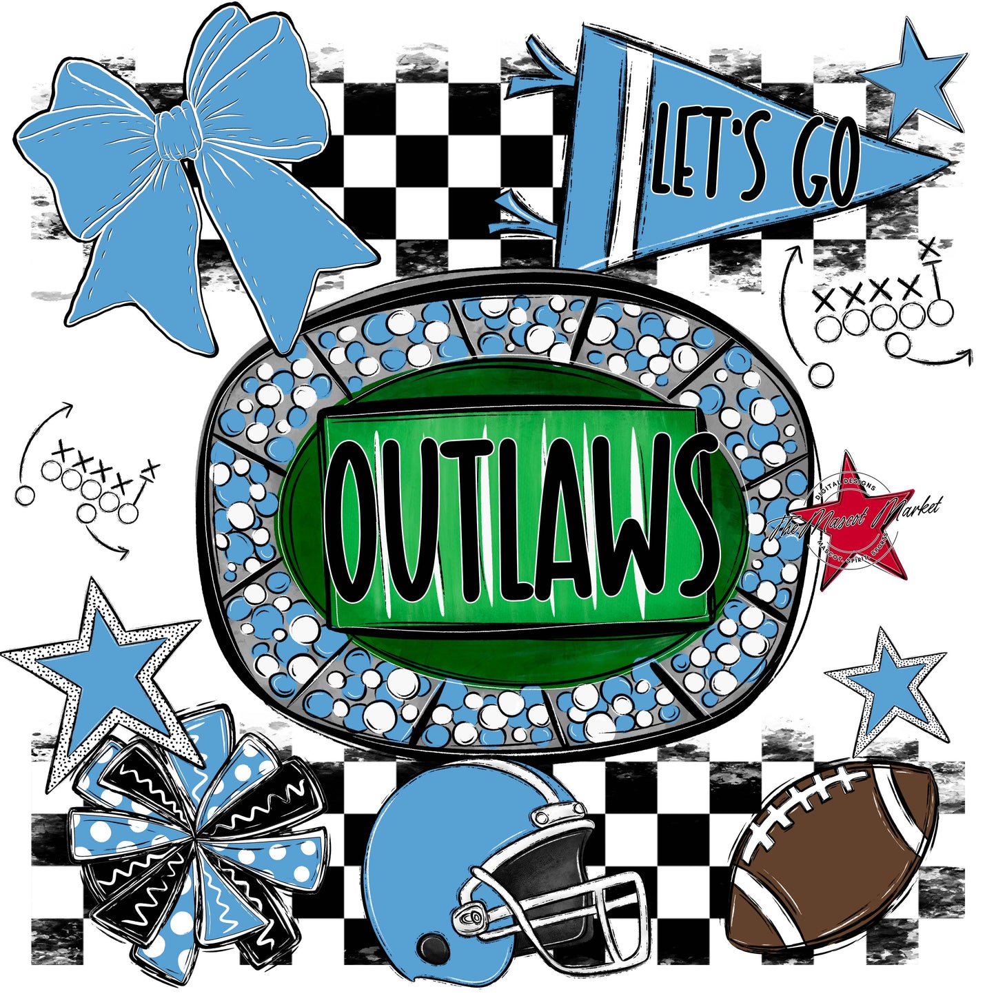 Outlaws Checkers Spirit Design-Carolina Blue