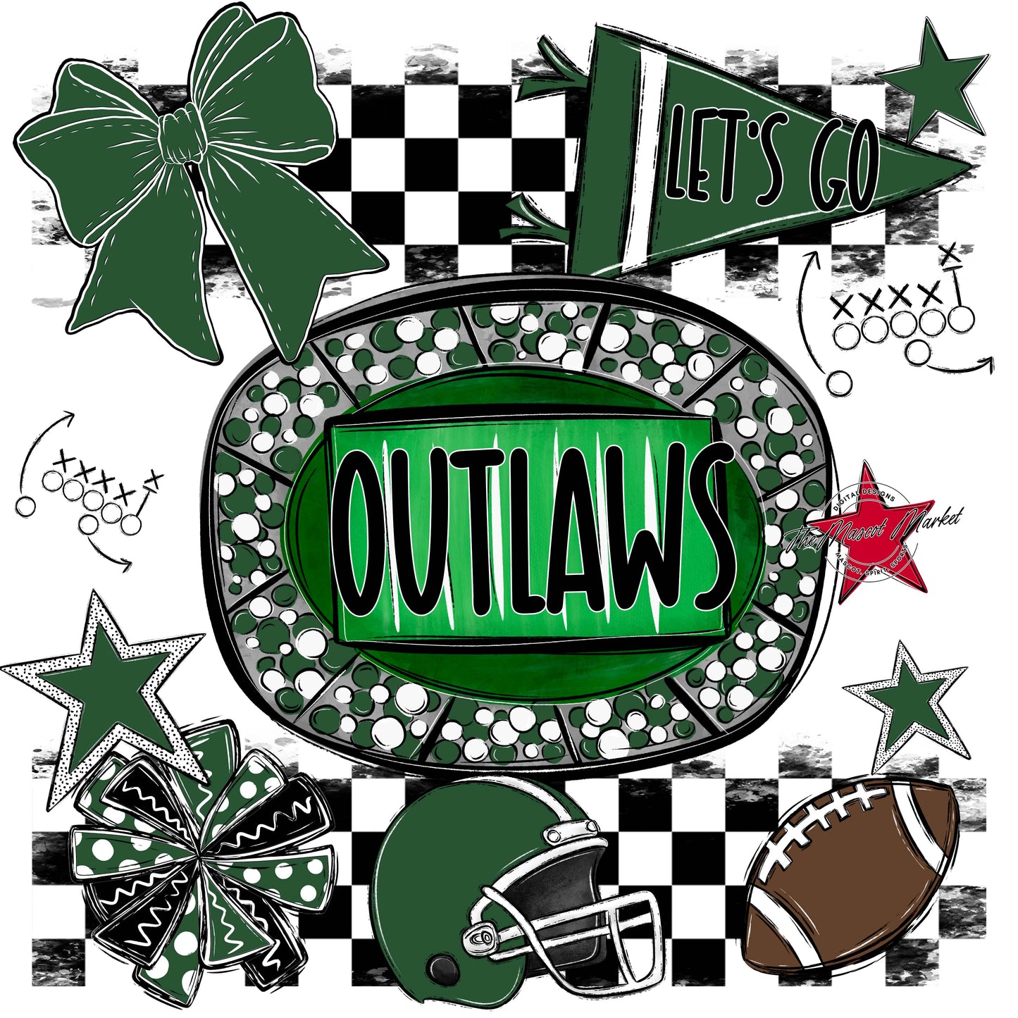 Outlaws Checkers Spirit Design-Green