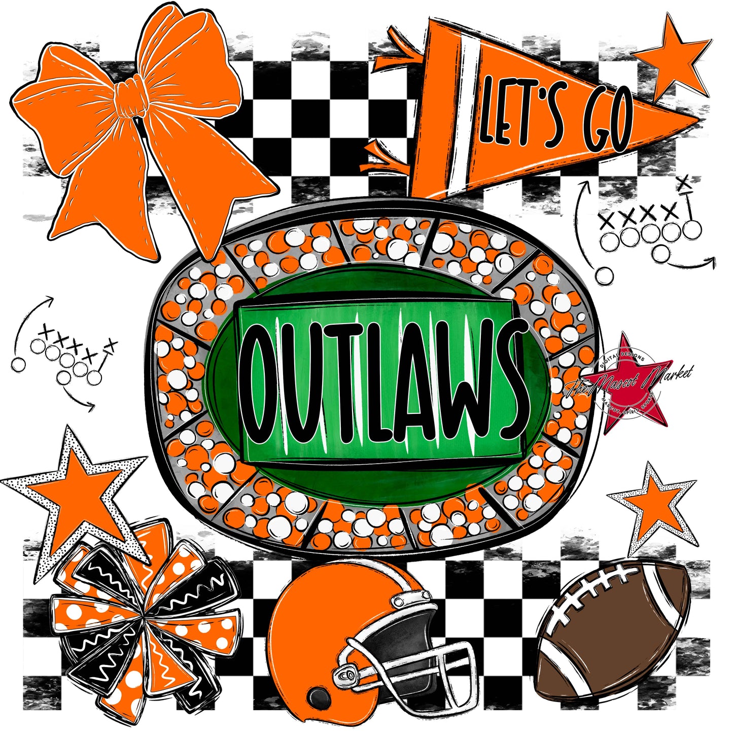 Outlaws Checkers Spirit Design-Orange