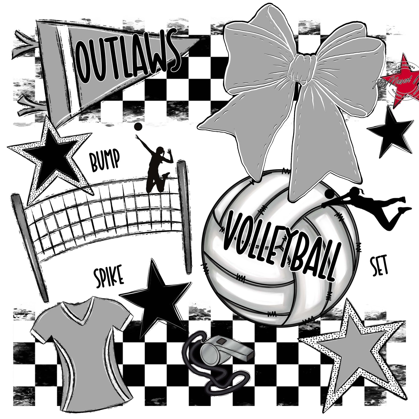 Outlaws Checkers Volleyball Design-Grey