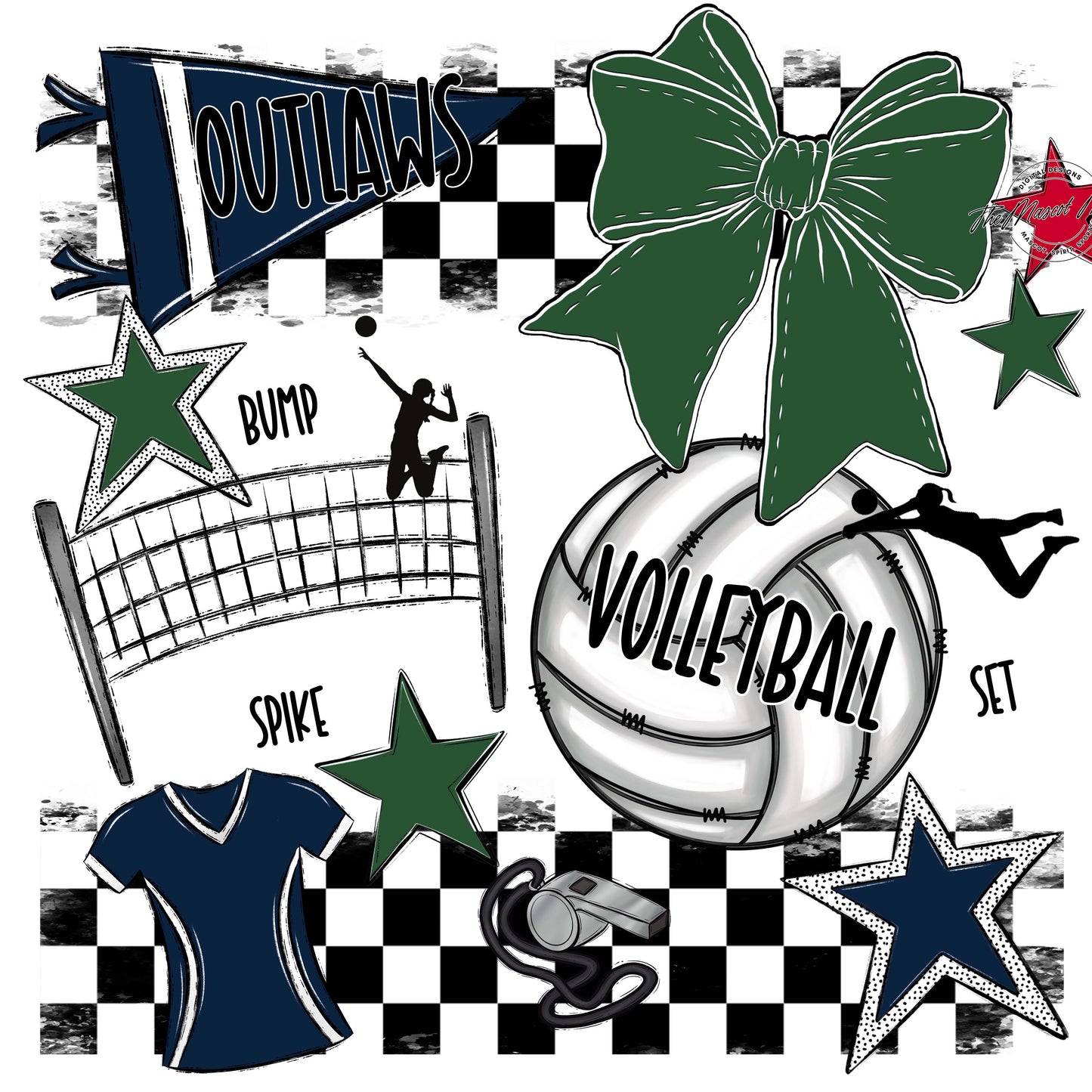 Outlaws Checkers Volleyball Design-Navy & Green