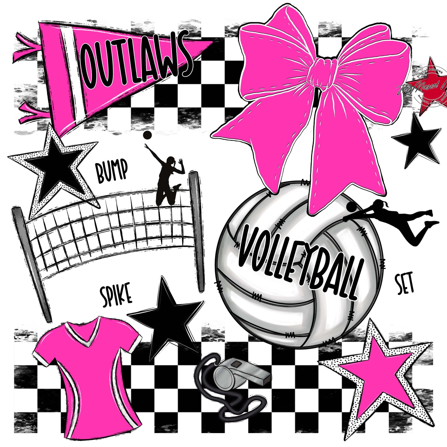Outlaws Checkers Volleyball Design-Pink