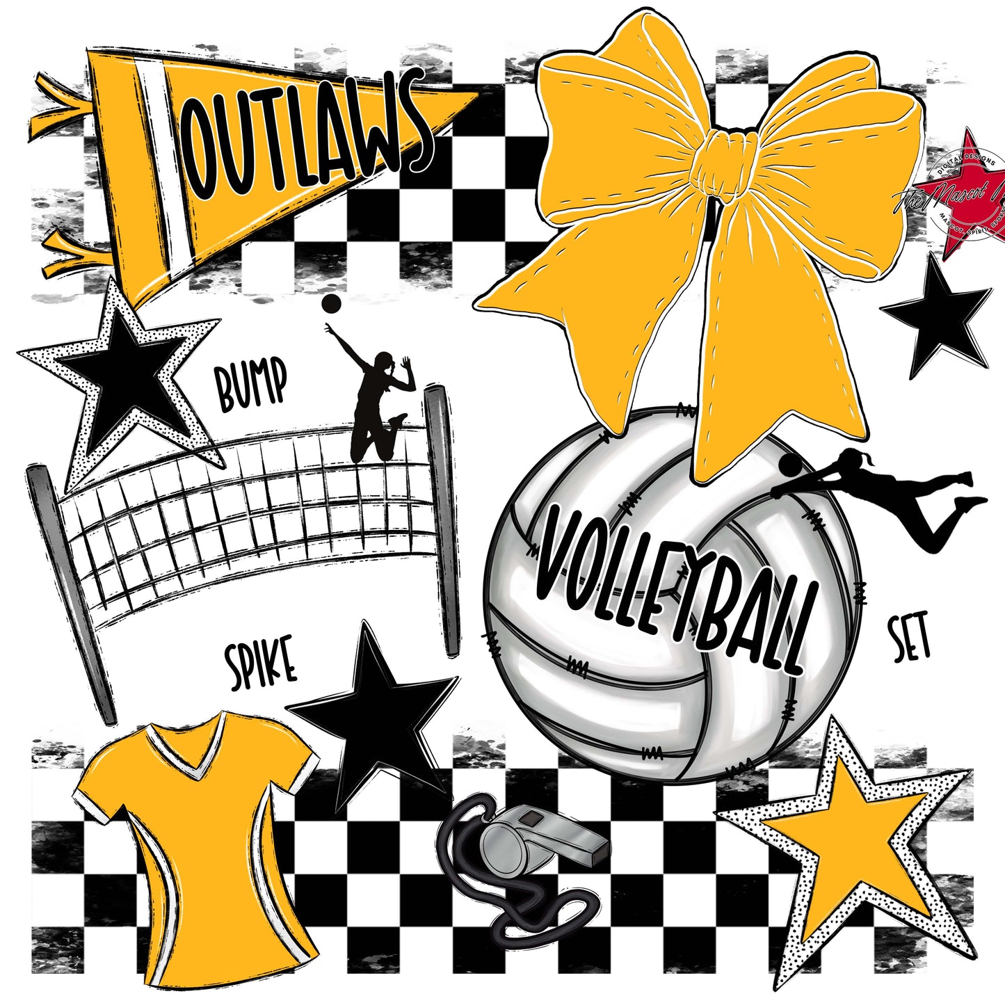 Outlaws Checkers Volleyball Design-Yellow