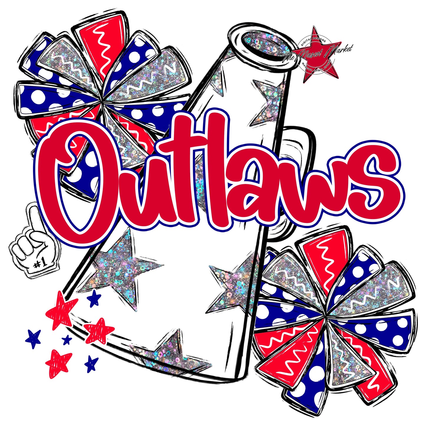Outlaws Cheer Megaphone Design-Blue & Red