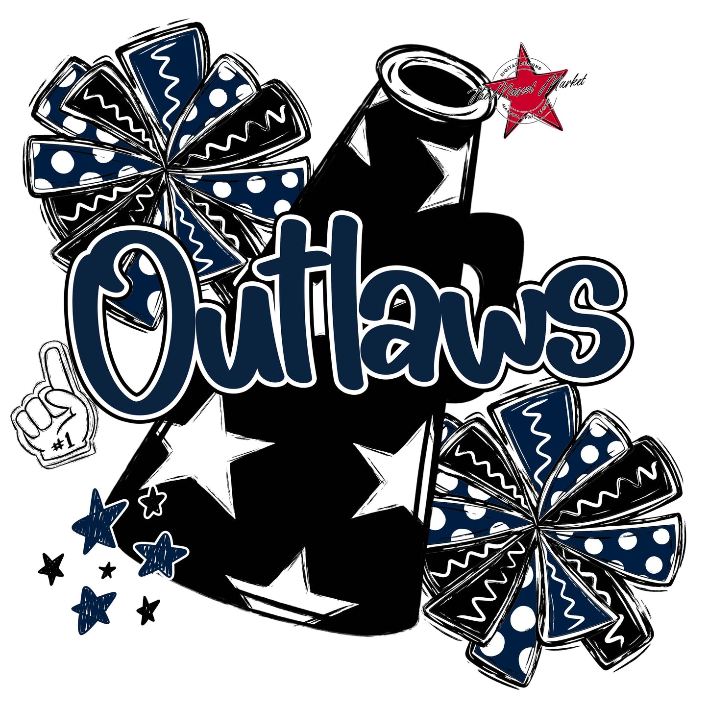 Outlaws Cheer Megaphone Design-Navy