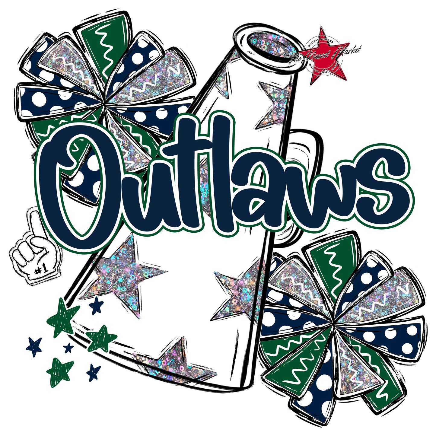 Outlaws Cheer Megaphone Design-Navy & Green