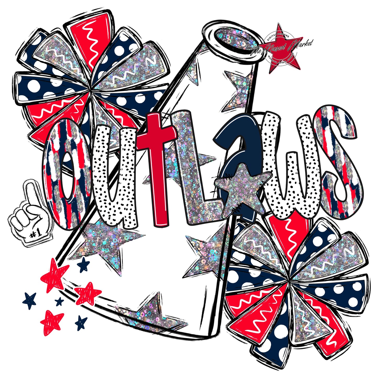 Outlaws Cheer Megaphone Scrape-Navy & Red