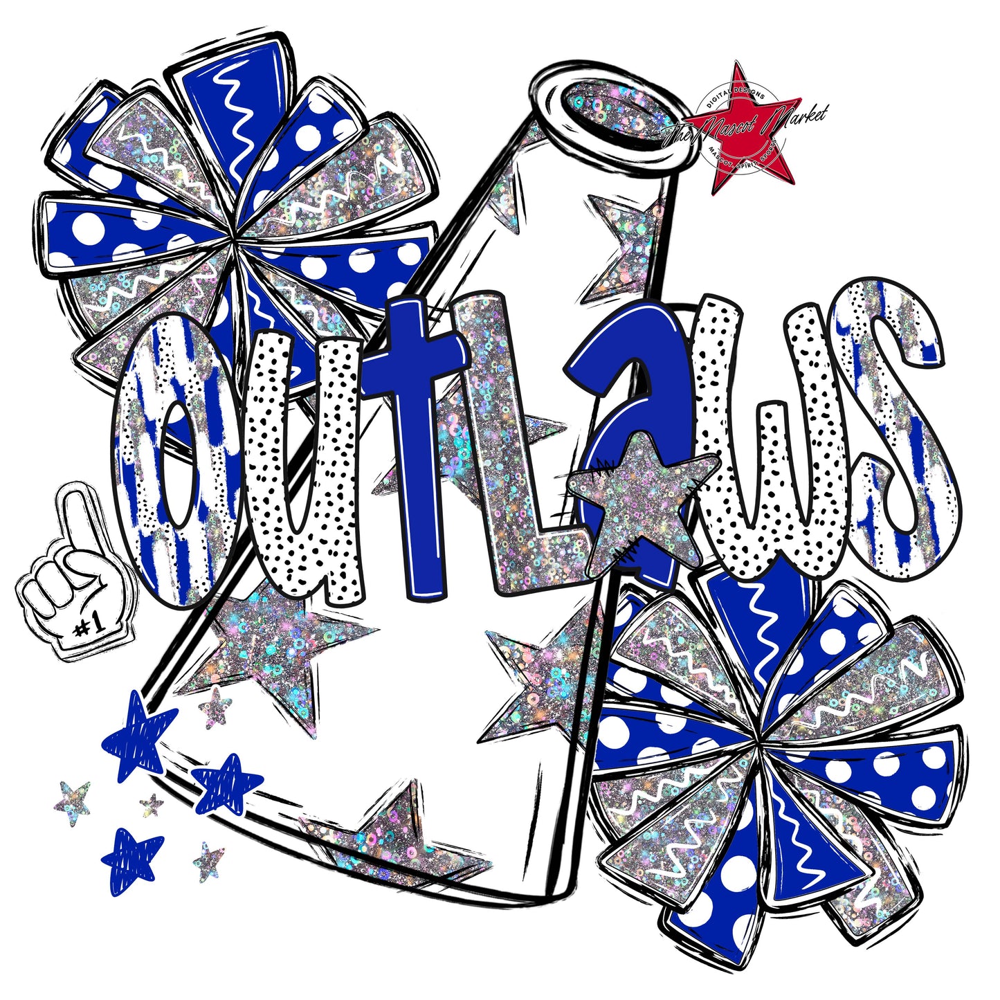 Outlaws Cheer Megaphone Scrape-Royal Blue