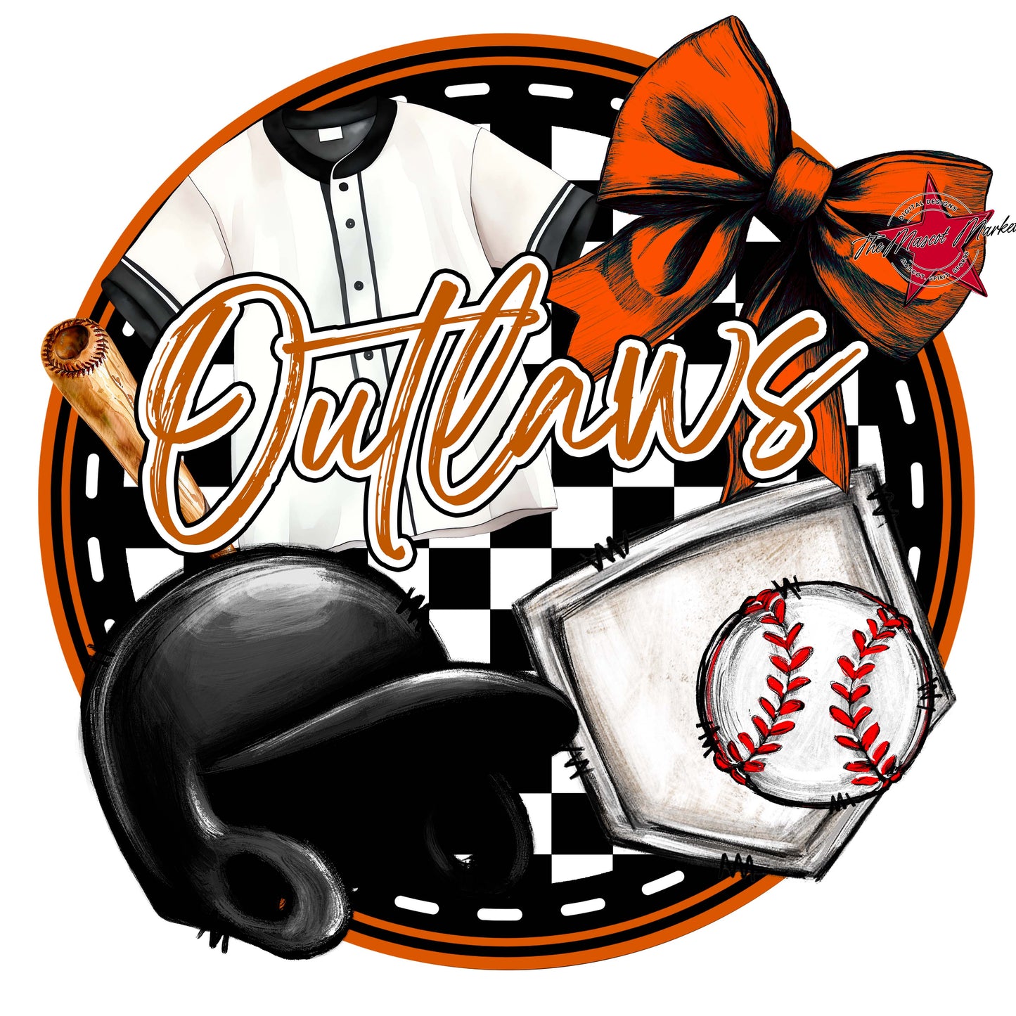 Outlaws Circle Baseball Frame-Burnt Orange