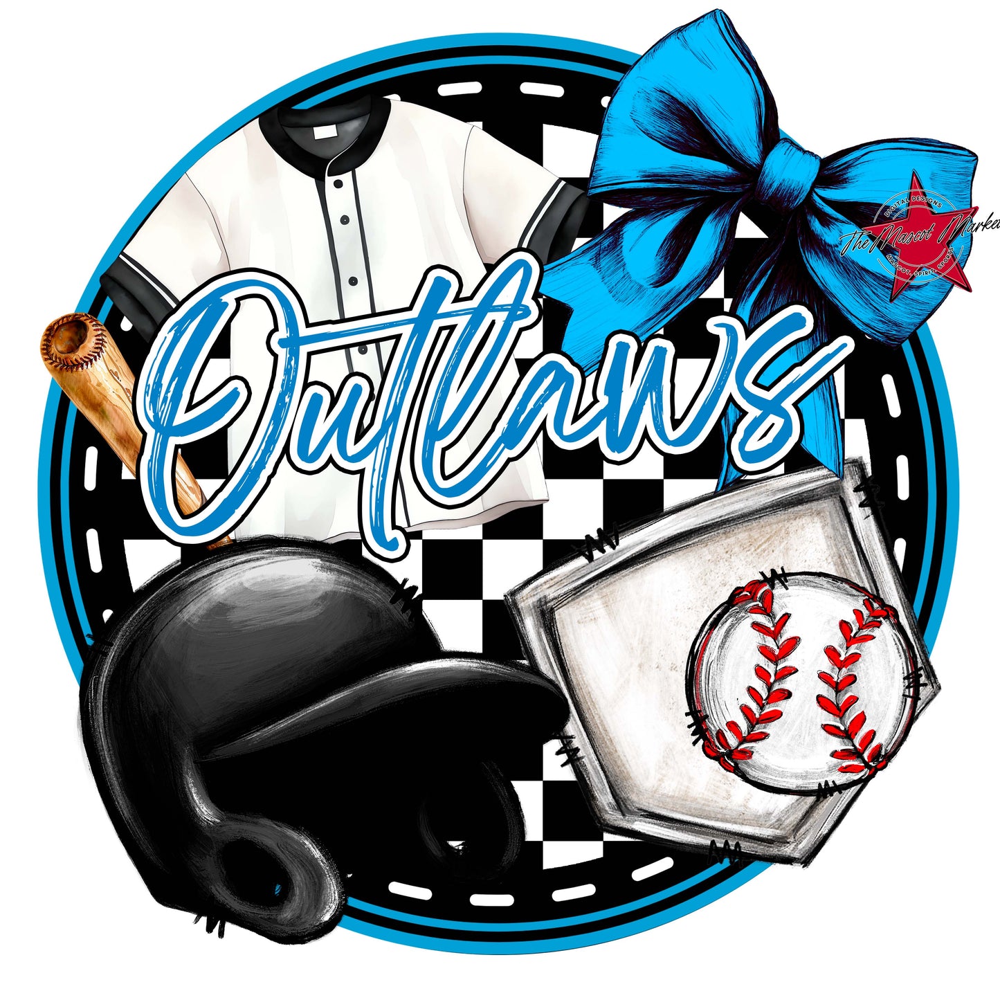 Outlaws Circle Baseball Frame-Carolina Blue