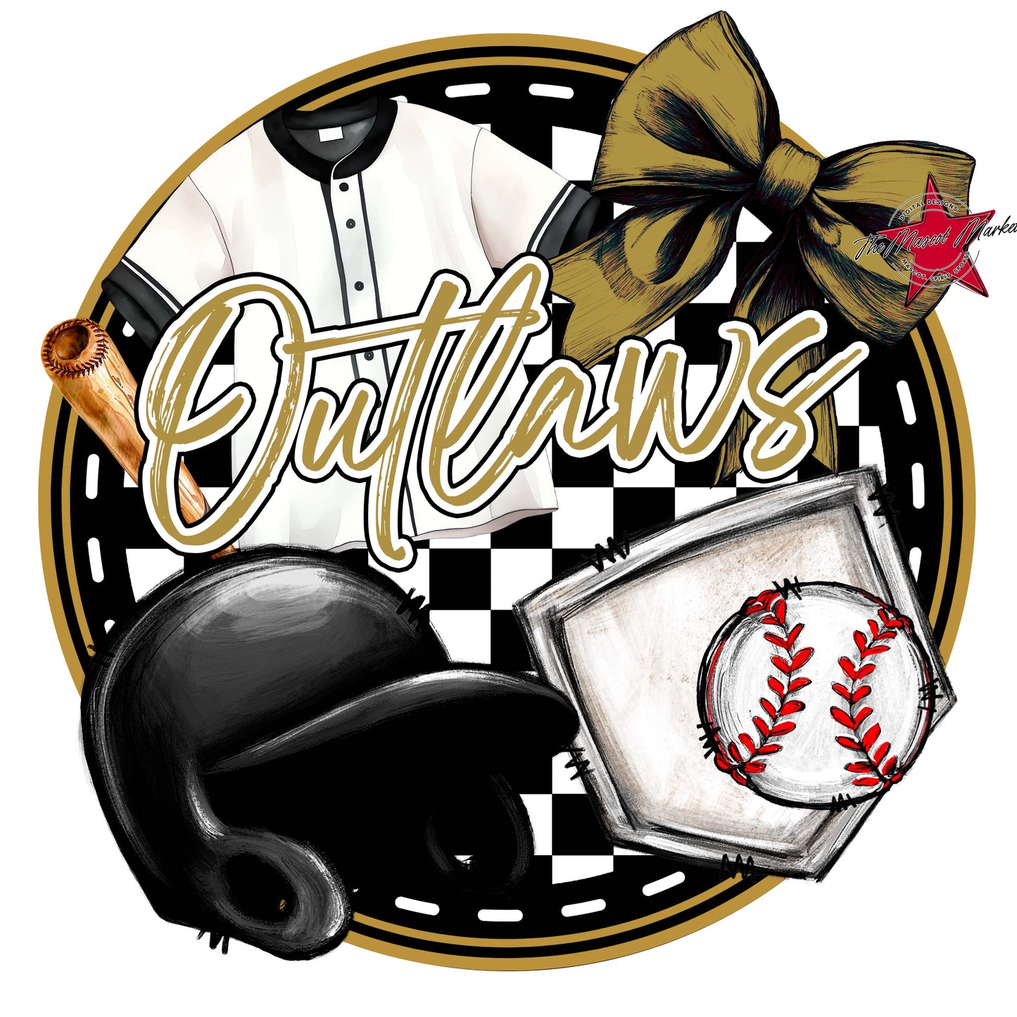 Outlaws Circle Baseball Frame-Gold