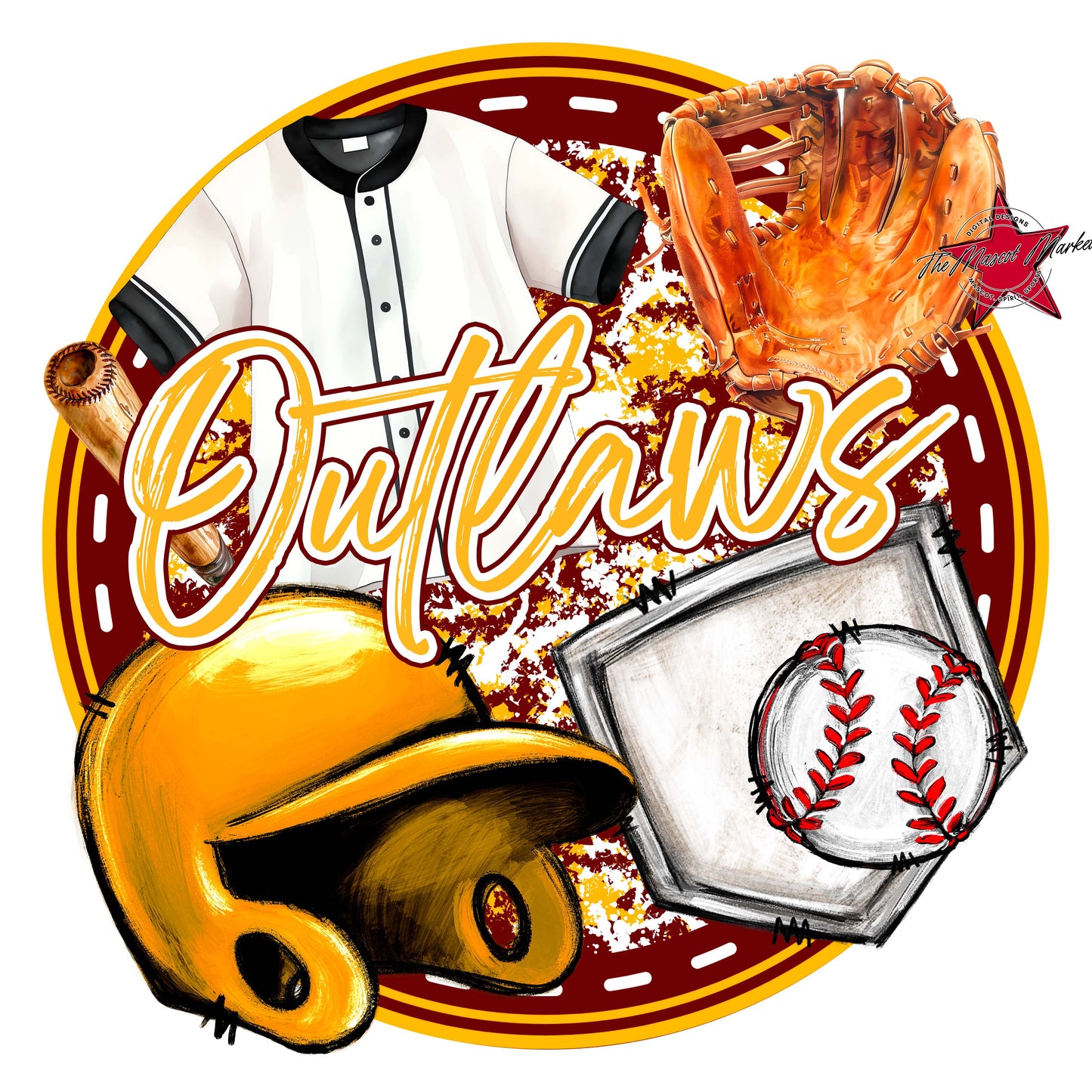 Outlaws Circle Baseball Frame-Maroon & Yellow