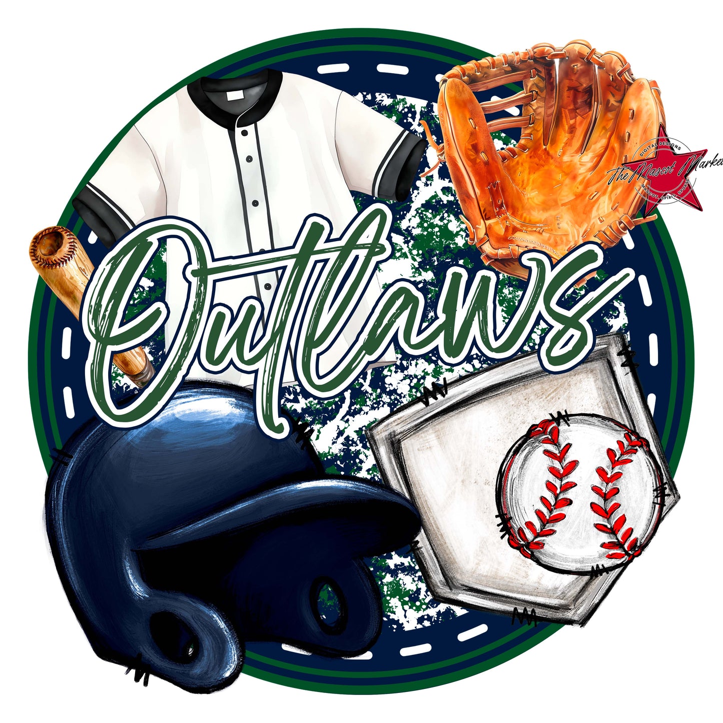 Outlaws Circle Baseball Frame-Navy & Green