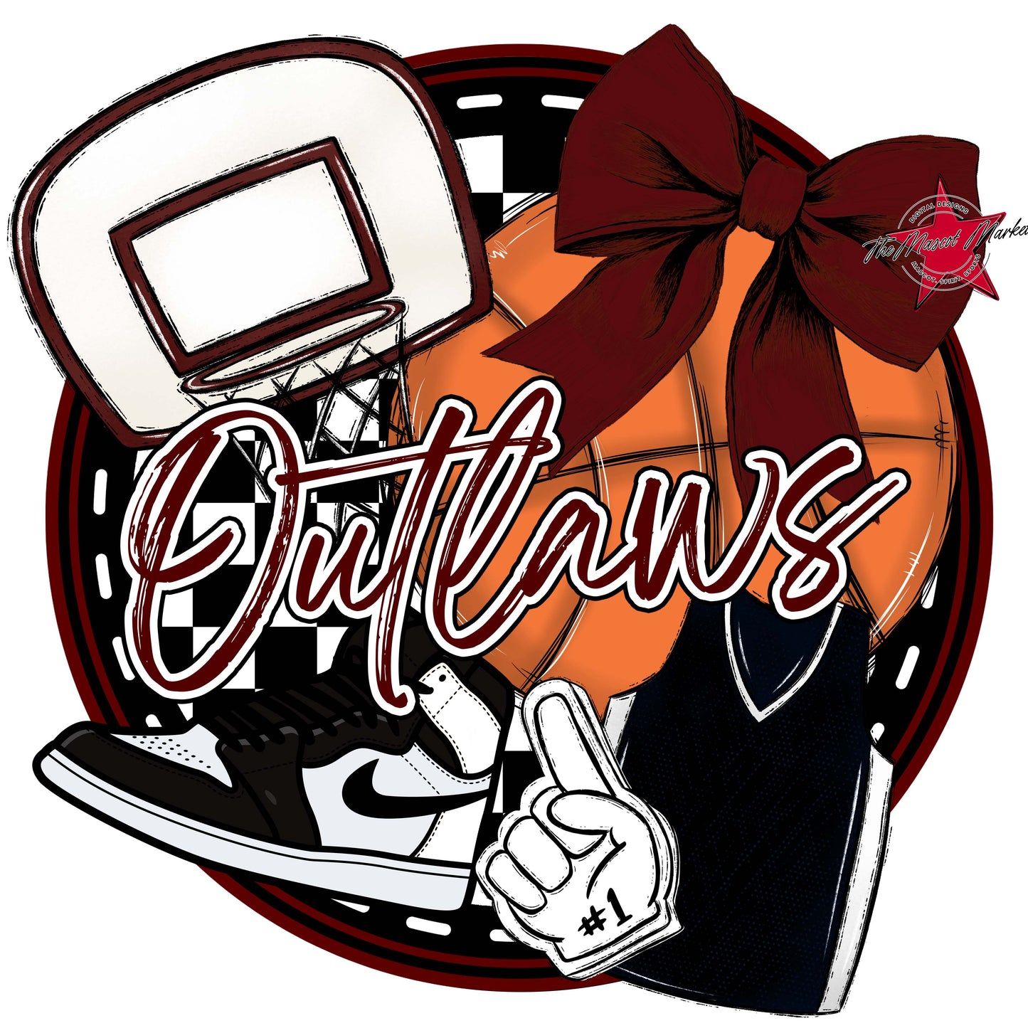 Outlaws Circle Basketball Frame-Maroon