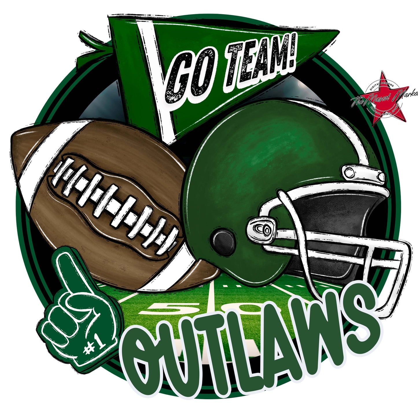 Outlaws Circle Football Frame-Green