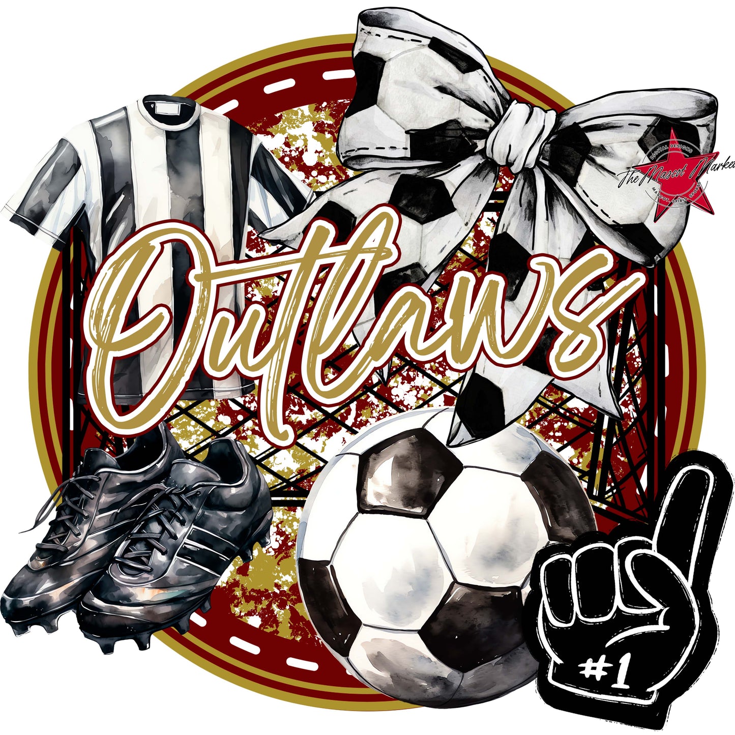 Outlaws Circle Soccer Frame-Maroon & Gold
