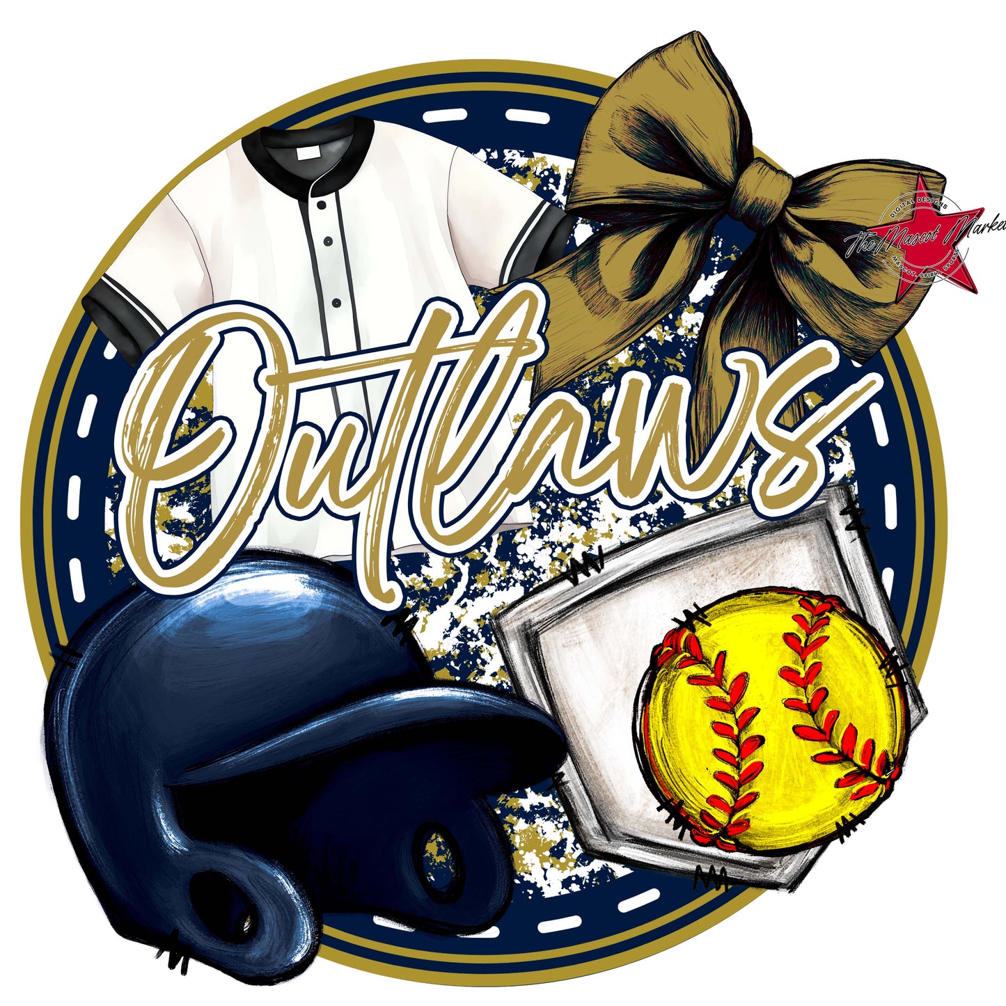 Outlaws Circle Softball Frame-Navy & Gold