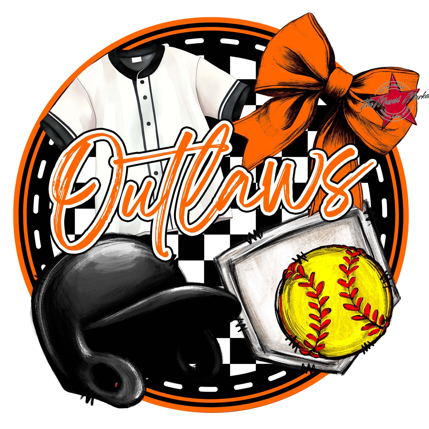 Outlaws Circle Softball Frame-Orange