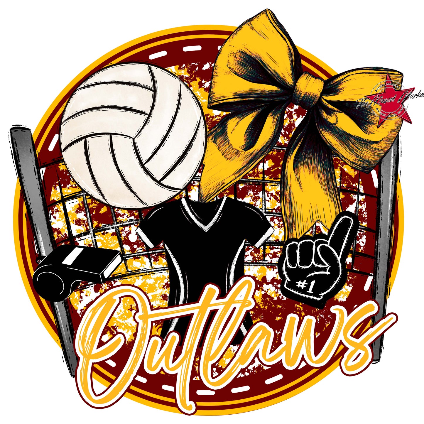 Outlaws Circle Volleyball Frame-Maroon & Yellow