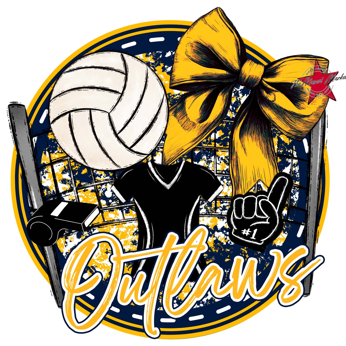 Outlaws Circle Volleyball Frame-Navy & Yellow