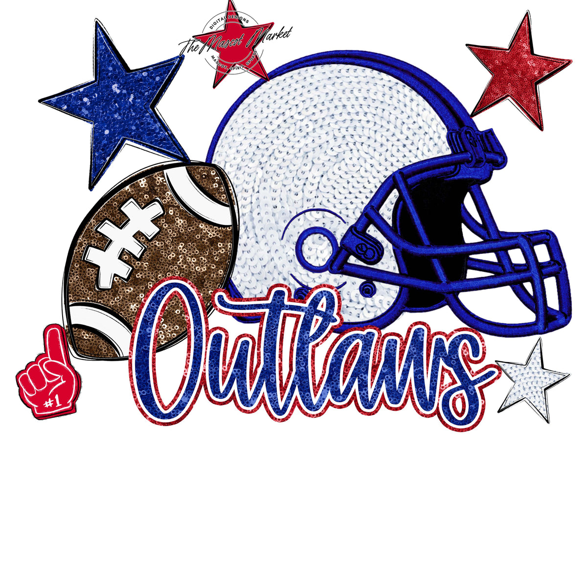 Outlaws Football Embroidered Sequins Design-Blue & Red