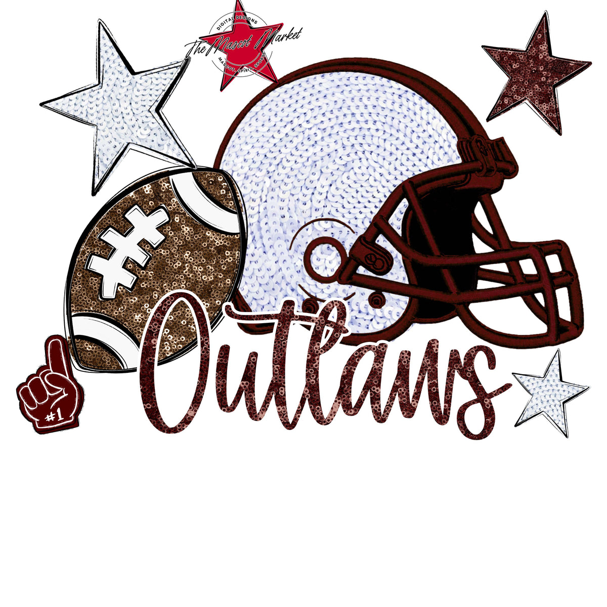 Outlaws Football Embroidered Sequins Design-Maroon