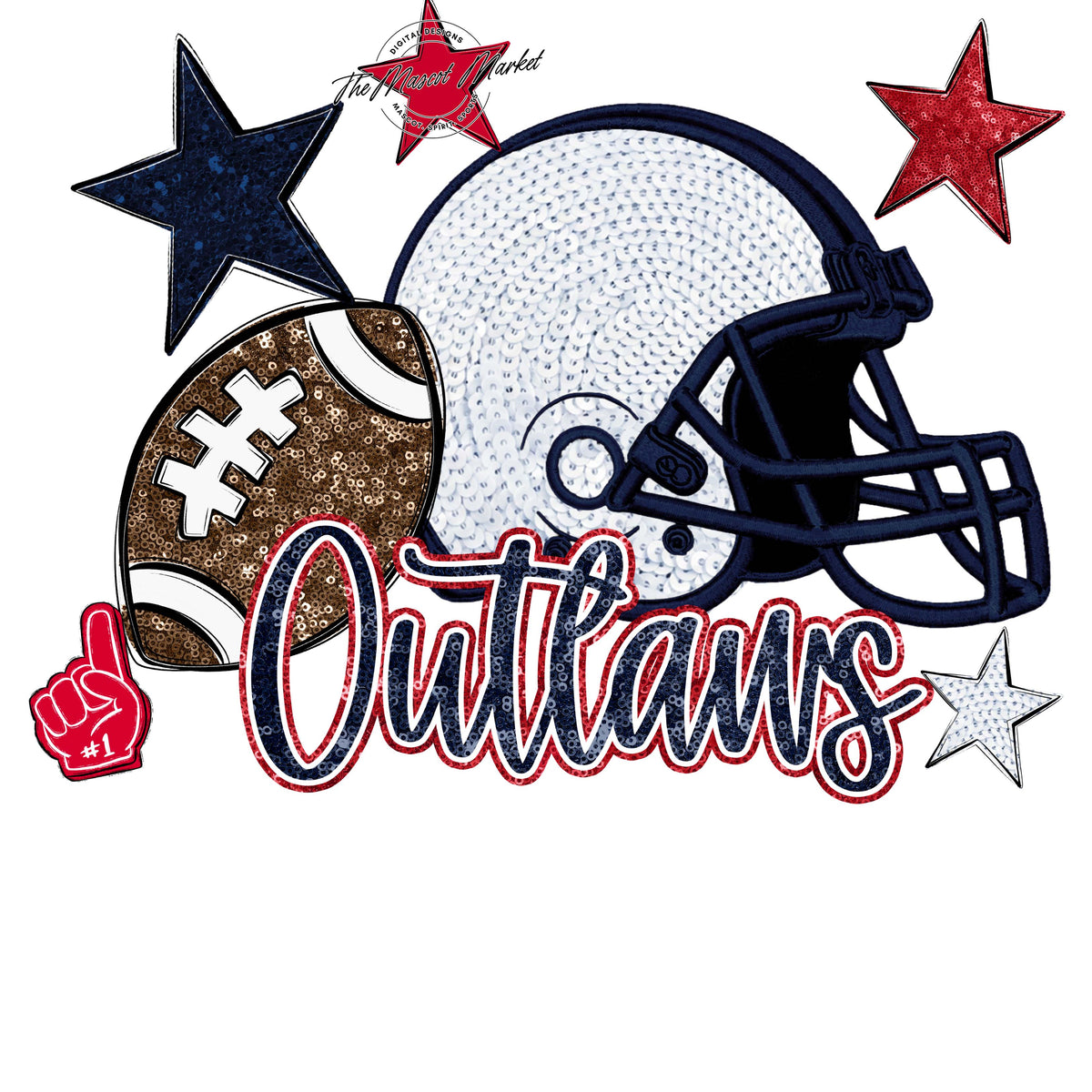 Outlaws Football Embroidered Sequins Design-Navy & Red