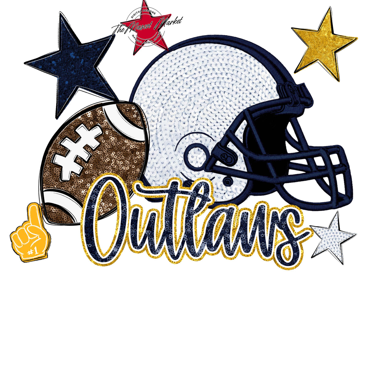 Outlaws Football Embroidered Sequins Design-Navy & Yellow