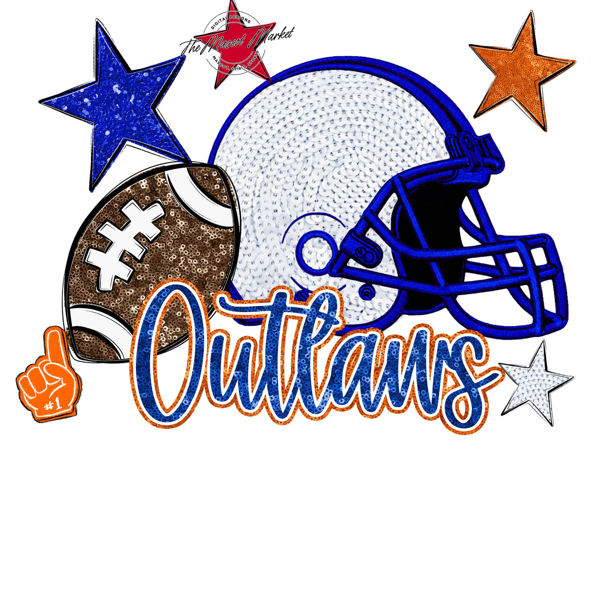Outlaws Football Embroidered Sequins Design-Royal Blue & Orange