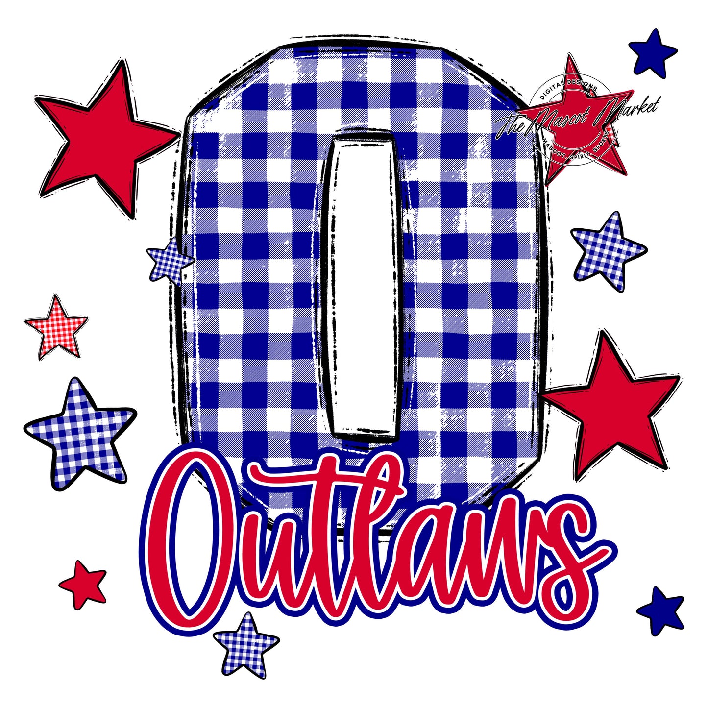 Outlaws Plaid Star Design-Blue & Red