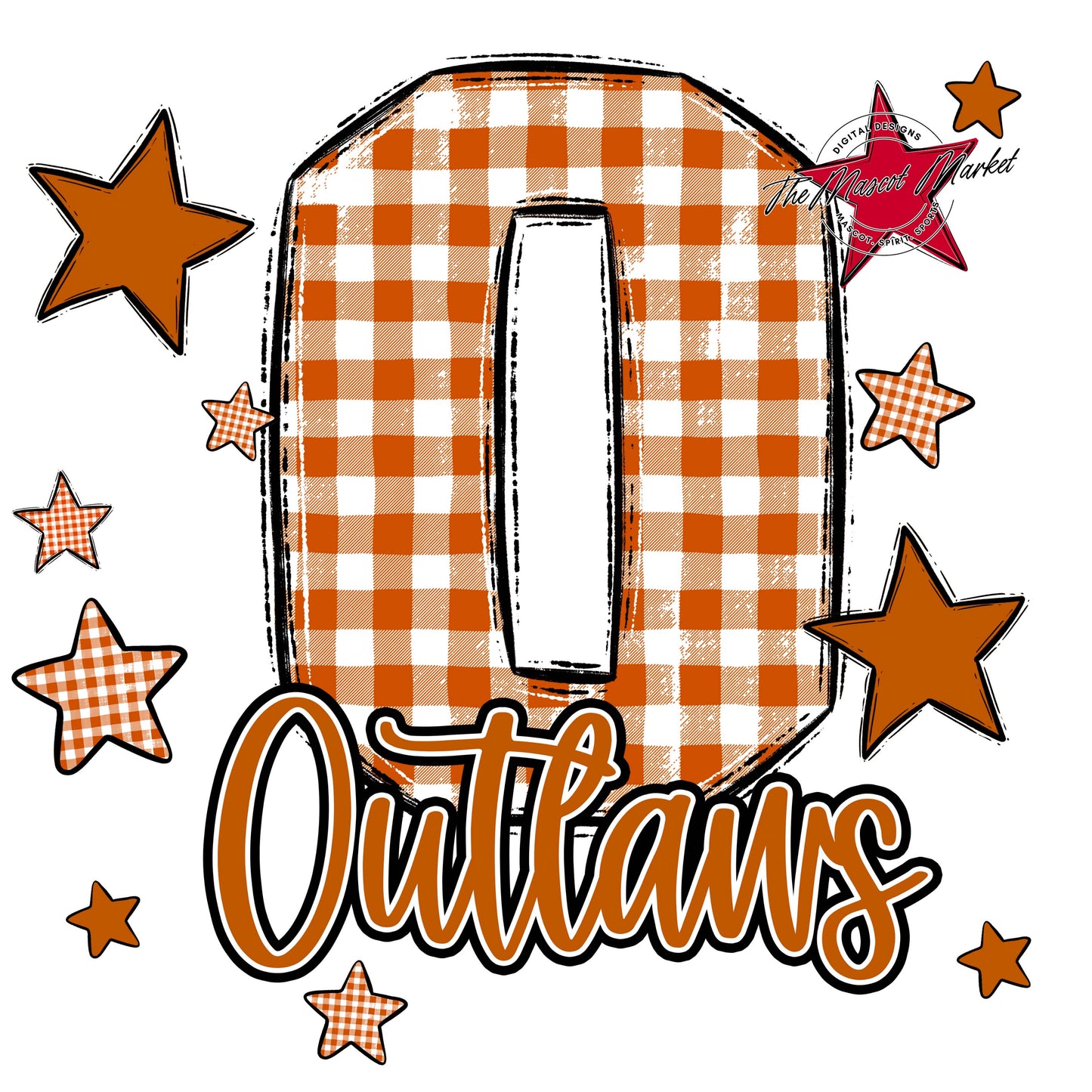 Outlaws Plaid Star Design-Burnt Orange