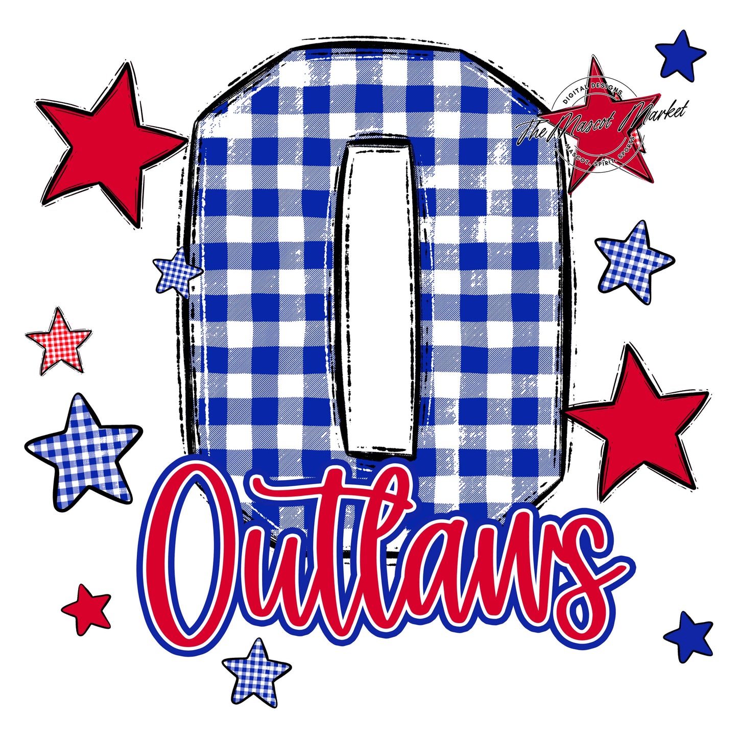 Outlaws Plaid Star Design-Royal Blue & Red