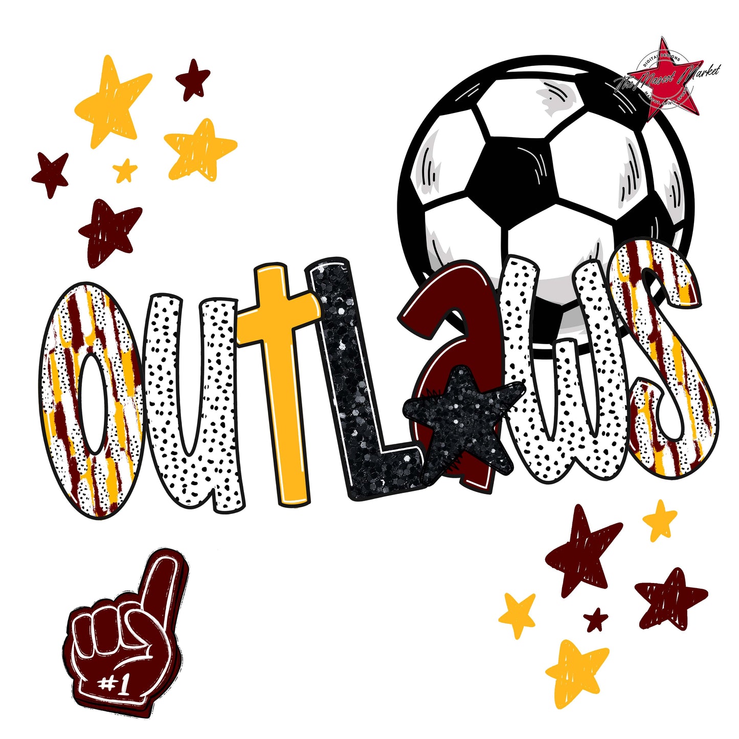 Outlaws Soccer Scrape-Maroon & Yellow