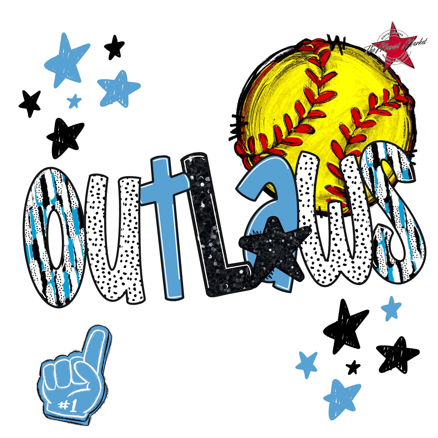 Outlaws Softball Scrape-Carolina Blue